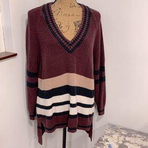 Express Oversized Striped V-neck Sweater